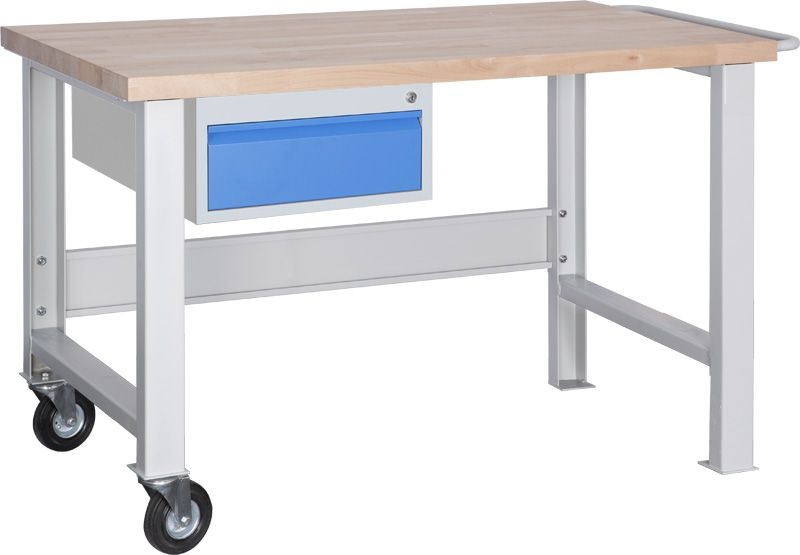 Dílenský pojízdný stůl profi 1200 mm, 1 zásuvka, 2 kola