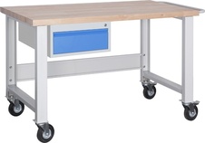 Dílenský pojízdný stůl profi 1200 mm, 1 zásuvka, 4 kola