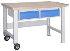 Dílenský pojízdný stůl profi 1200 mm, 2x 1 zásuvka, 2 kola