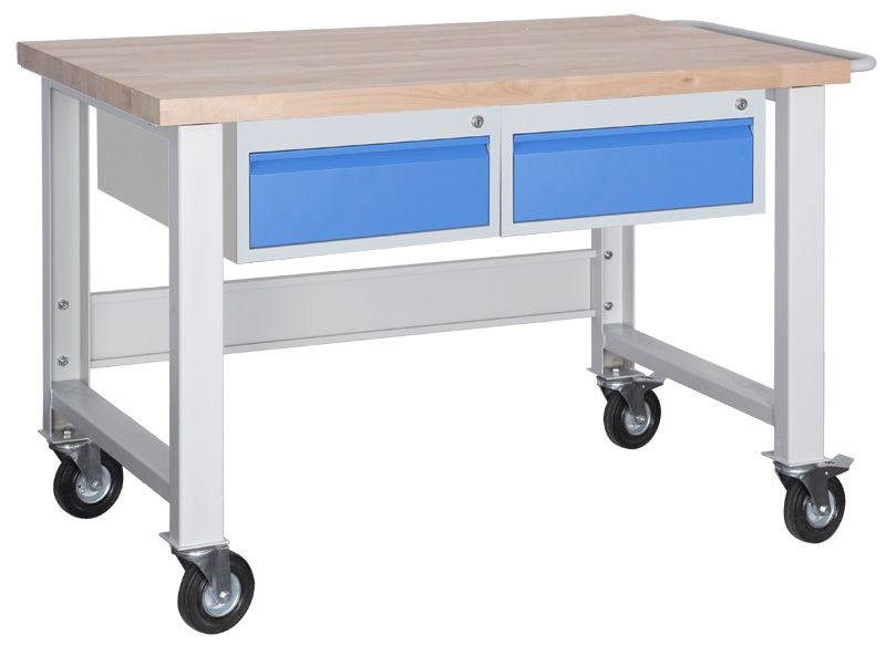 Dílenský pojízdný stůl profi 1500 mm, 2x 1 zásuvka, 4 kola