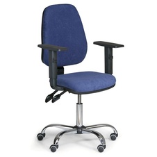 Židle ALEX, nastavitelné područky a chromovaný kříž, modrá