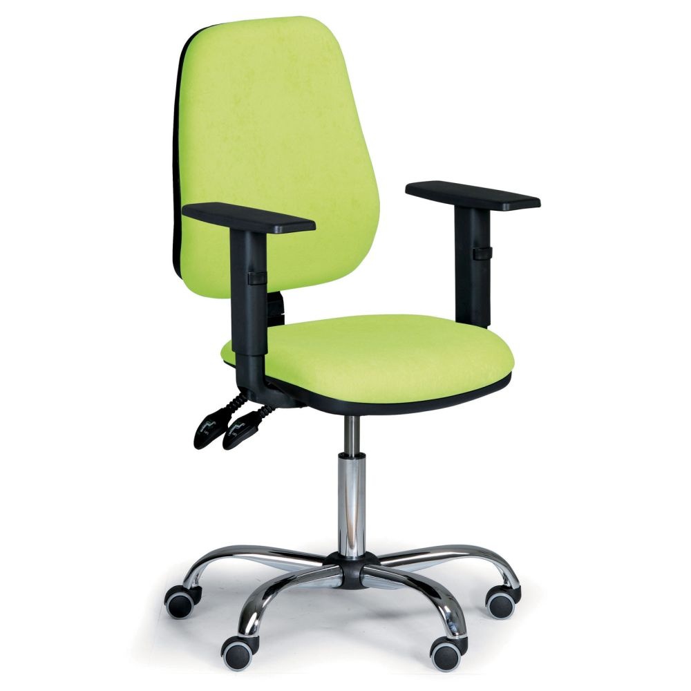 Židle ALEX, nastavitelné područky a chromovaný kříž, zelená