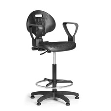 Pracovní židle PUR s područkami a opěrným kruhem, permanentní kontakt, kluzáky