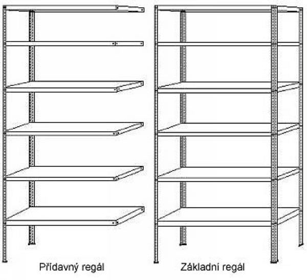 Přístavný regál 3000x1000x400, 6 polic