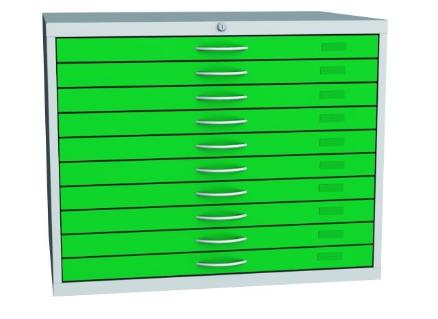 KOVOS výkresová skříň A1, 10 zásuvek, zelená