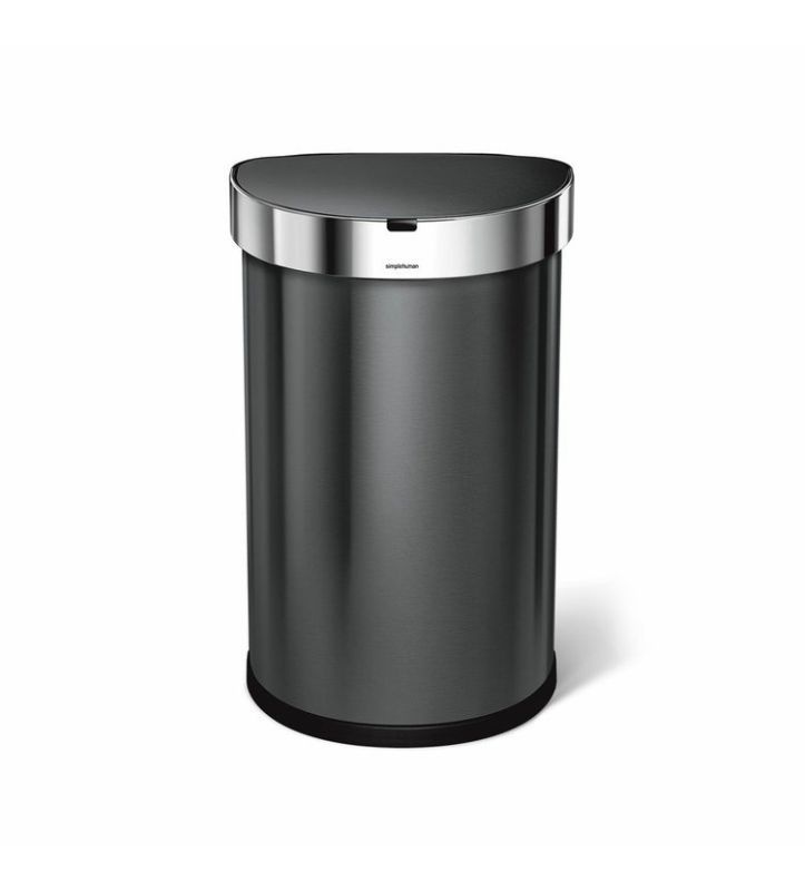 Bezdotykový koš Simplehuman 45 l, půlkulatý, černý, kapsa na sáčky