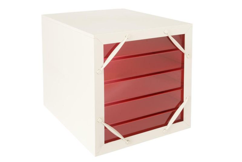 Zásuvkový box, 5 zásuvek, transparentně červeno-šedý