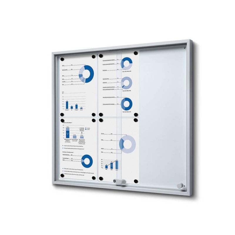 Interiérová vitrína SLIM 6 x A4, plechová záda, posuvné dveře