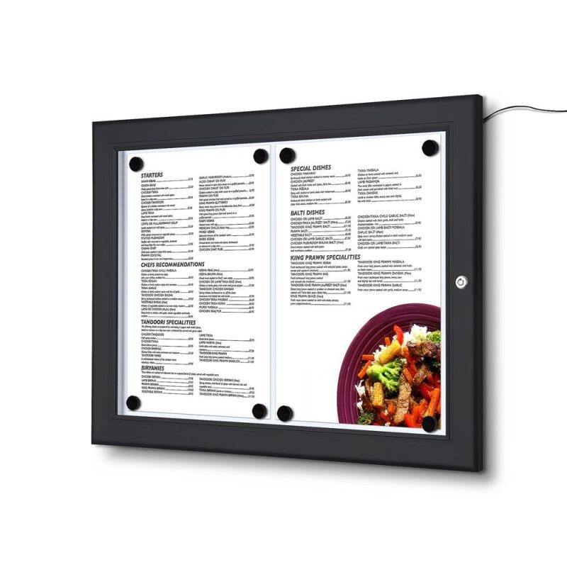 Venkovní MENU vitrína 2 x A4 s LED osvětlením, černá