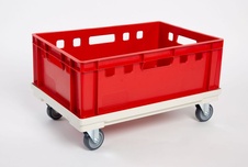 Plastový vozík pod přepravky, 4 otočná 75 mm polyuretanová kolečka, béžový