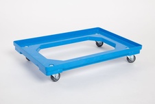 Plastový vozík pod přepravky, 4 otočná 50 mm polyuretanová kolečka, modrý