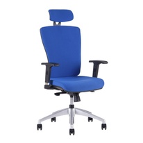 Kancelářská židle Halia s podhlavníkem, modrá – ergonomie sezení, nastavitelné područky
