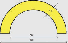 Výstražný polyuretanový kruhový profil na roh - 1m, průměr 70/50 mm