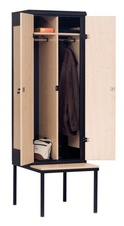 Šatní skříň 2-dveřová s lavicí, kov-lamino javor T2195-BAA