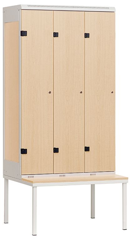 Šatní skříň 3-dveřová s lavicí, kov-lamino akácie T2195-BZA