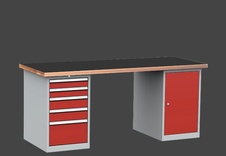 Dílenský stůl DPS 2323 s hladkou pogumovanou pracovní deskou, kontejner a skříňka - 3