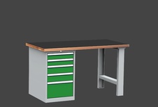 KOVOS dílenský stůl DPS 1423 s vroubkovanou pogumovanou pracovní deskou, kontejner