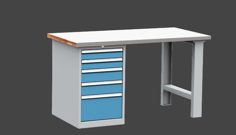 KOVOS dílenský stůl DPS 1623 s oplechovanou pracovní deskou, kontejner