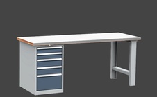KOVOS dílenský stůl DPS 2623 s oplechovanou pracovní deskou, kontejner