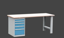 KOVOS dílenský stůl DPS 2D23 s bukovou spárovkou a PE deskou, kontejner