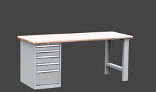 KOVOS dílenský stůl DPS 2D23 s bukovou spárovkou a PE deskou, kontejner