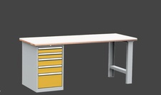 KOVOS dílenský stůl DPS 2D23 s bukovou spárovkou a PE deskou, kontejner