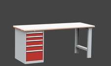 KOVOS dílenský stůl DPS 2D23 s bukovou spárovkou a PE deskou, kontejner