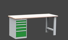 KOVOS dílenský stůl DPS 2D23 s bukovou spárovkou a PE deskou, kontejner