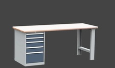 KOVOS dílenský stůl DPS 2D23 s bukovou spárovkou a PE deskou, kontejner