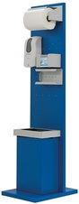 Hygienický stojan s automatickým dávkovačem, košem a přihrádkami, modro/šedý