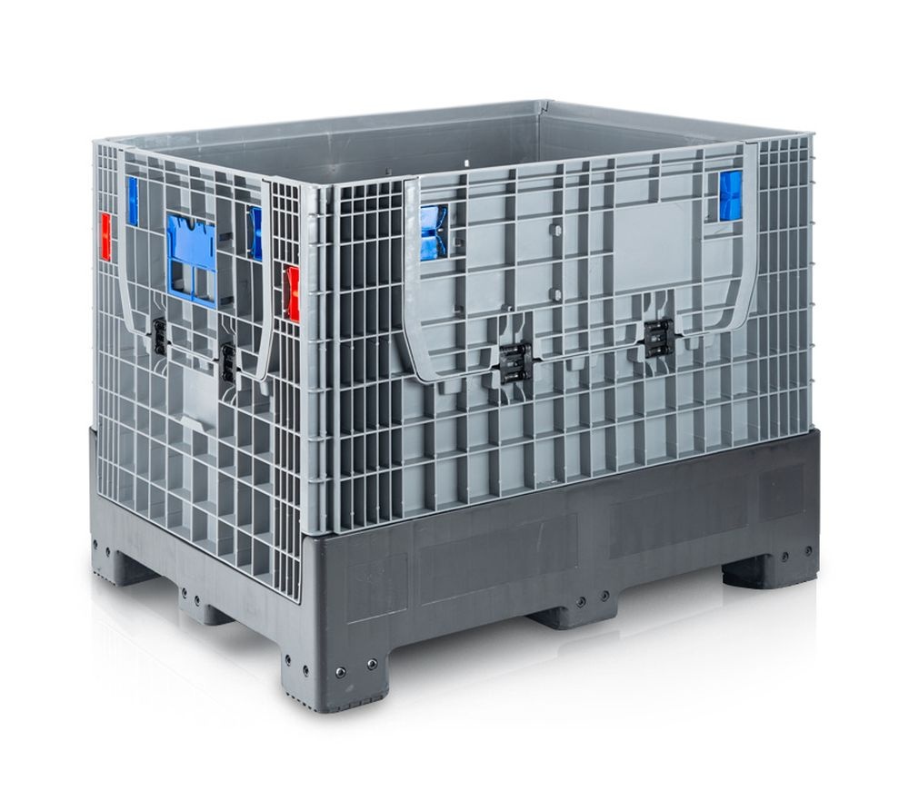Paletový skládací bigbox, 2x vkladové okno, 120x100x97,5, 4 nohy