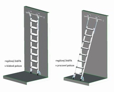 ZARGES závěsný regálový žebřík se šroubovými stupni COMFORTSTEP TREC LH pojízdný, délka 2,84-3,08 m