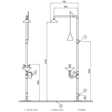 Kombinovaná tělní a oční bezpečnostní sprcha 2S stojanová, celonerezová