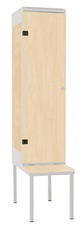 Šatní skříň 1-dveřová s lavicí, kov-lamino T1970, šedá - bříza