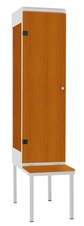 Šatní skříň 1-dveřová s lavicí, kov-lamino T1970, šedá - třešeň