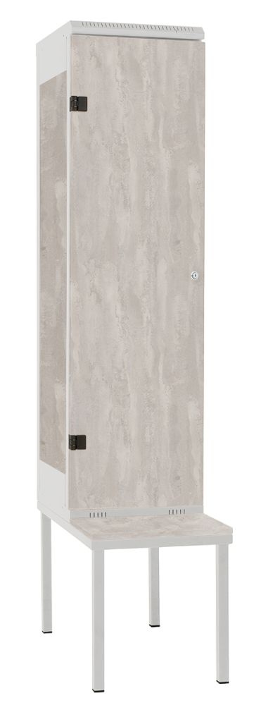 Šatní skříň 1-dveřová s lavicí, kov-lamino T1970, šedá - beton
