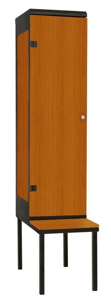 Šatní skříň 1-dveřová s lavicí, kov-lamino T1970, černá - třešeň