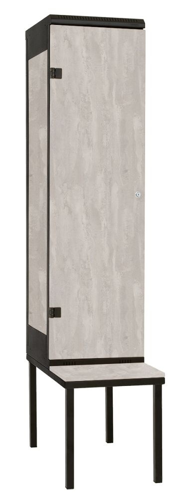 Šatní skříň 1-dveřová s lavicí, kov-lamino T1970, černá - beton