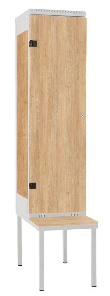 TRITON šatní skříň 1-dveřová s lavicí, kov-lamino T2195, šedá - dub Nagano