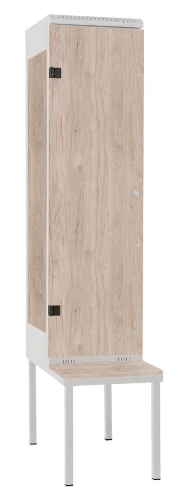 TRITON šatní skříň 1-dveřová s lavicí, kov-lamino T2195, šedá - ořech Light Rockrord