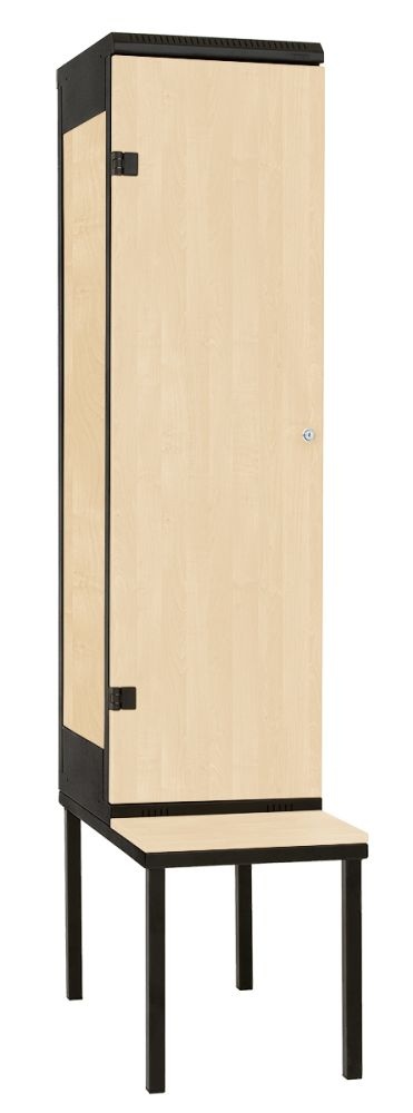 TRITON šatní skříň 1-dveřová s lavicí, kov-lamino T2195, černá - bříza