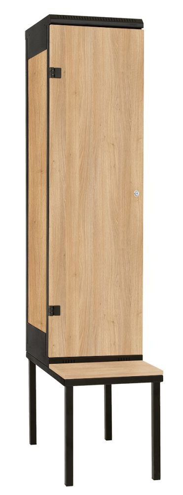 TRITON šatní skříň 1-dveřová s lavicí, kov-lamino T2195, černá - dub Nagano