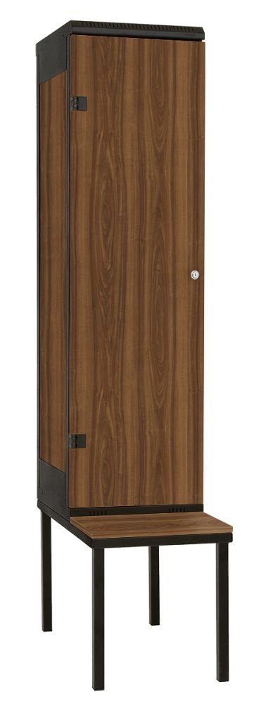 Šatní skříň 1-dveřová s lavicí, kov-lamino T2195, černá - ořech
