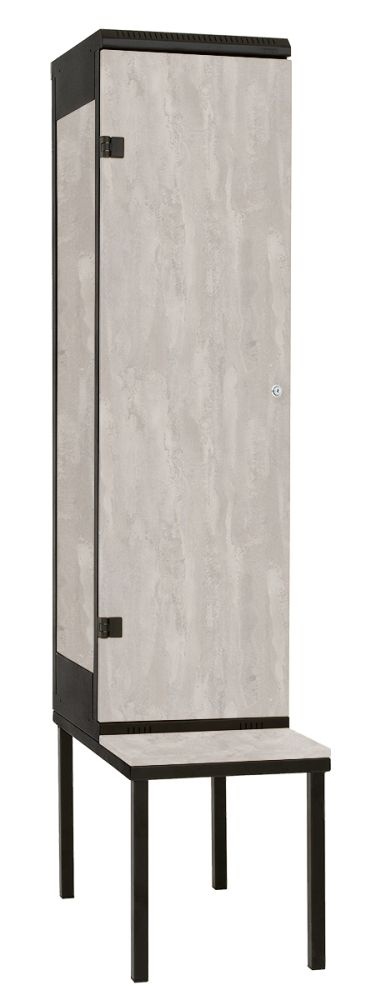TRITON šatní skříň 1-dveřová s lavicí, kov-lamino T2195, černá - beton