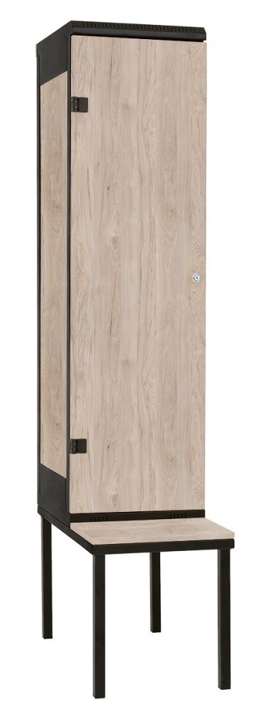 TRITON šatní skříň 1-dveřová s lavicí, kov-lamino T2195, černá - ořech Light Rockrord