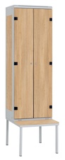 Šatní skříň 2-dveřová s lavicí, kov-lamino T1970, šedá - dub Nagano