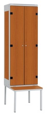 Šatní skříň 2-dveřová s lavicí, kov-lamino T1970, šedá - třešeň