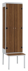 Šatní skříň 2-dveřová s lavicí, kov-lamino T1970, šedá - ořech