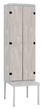 Šatní skříň 2-dveřová s lavicí, kov-lamino T1970, šedá - beton