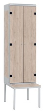 Šatní skříň 2-dveřová s lavicí, kov-lamino T1970, šedá - ořech Light Rockrord